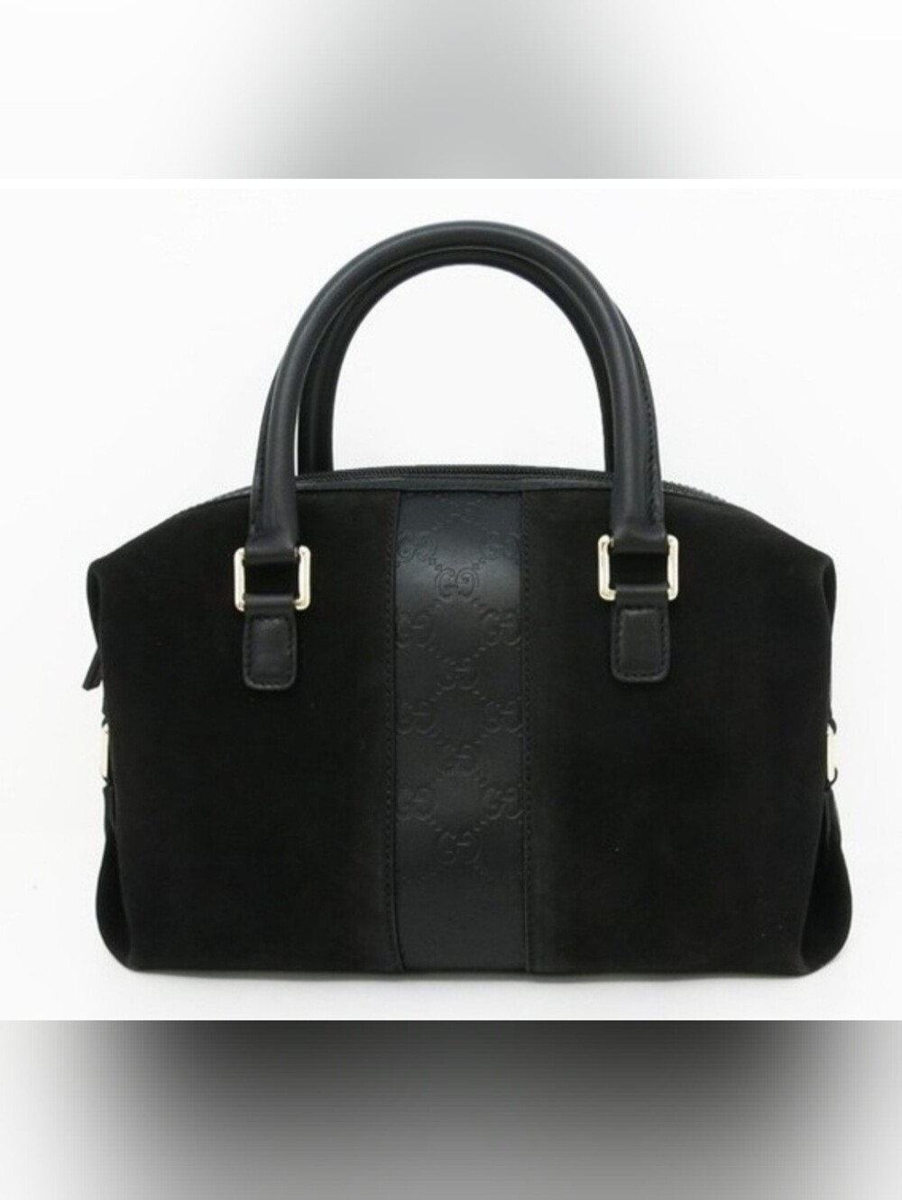 Gorgeous Guccissima Boston Black Suede and Leather Top-Handle Satchel